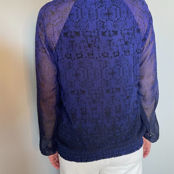 Blue Sheer Blouse Long Sleeve - Picture 3 of 3
